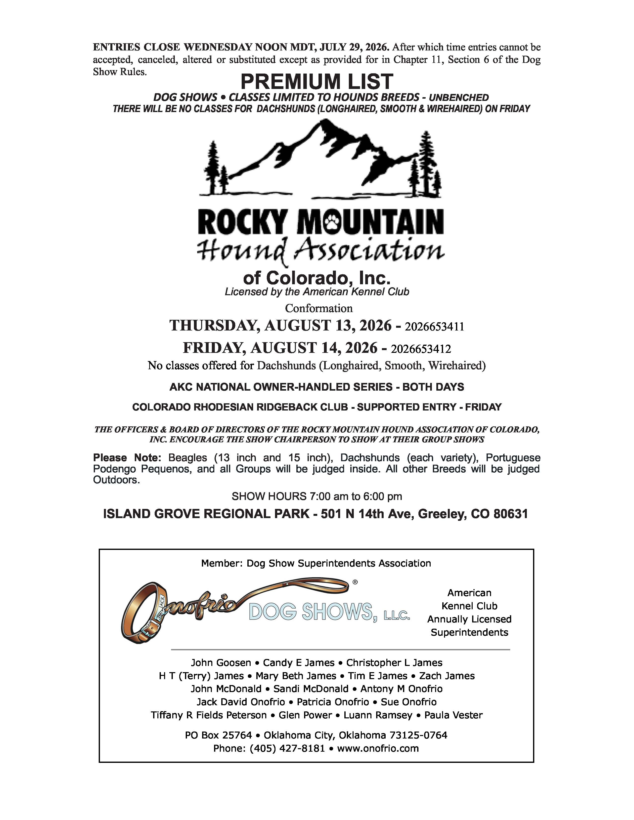 Flyer for Hound Group Specialty August 2026